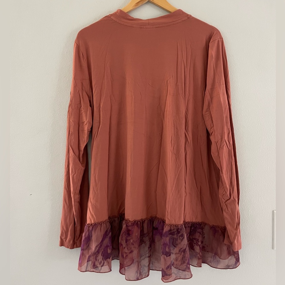Logo Lori Goldstein Rust Orange Cardigan with Lace Trim - Picture 2 of 6